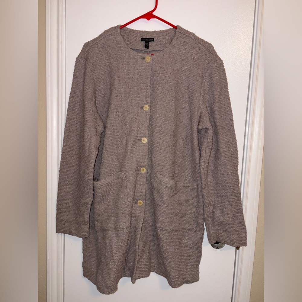 Eileen Fisher Taupe Textured Button Cardigan